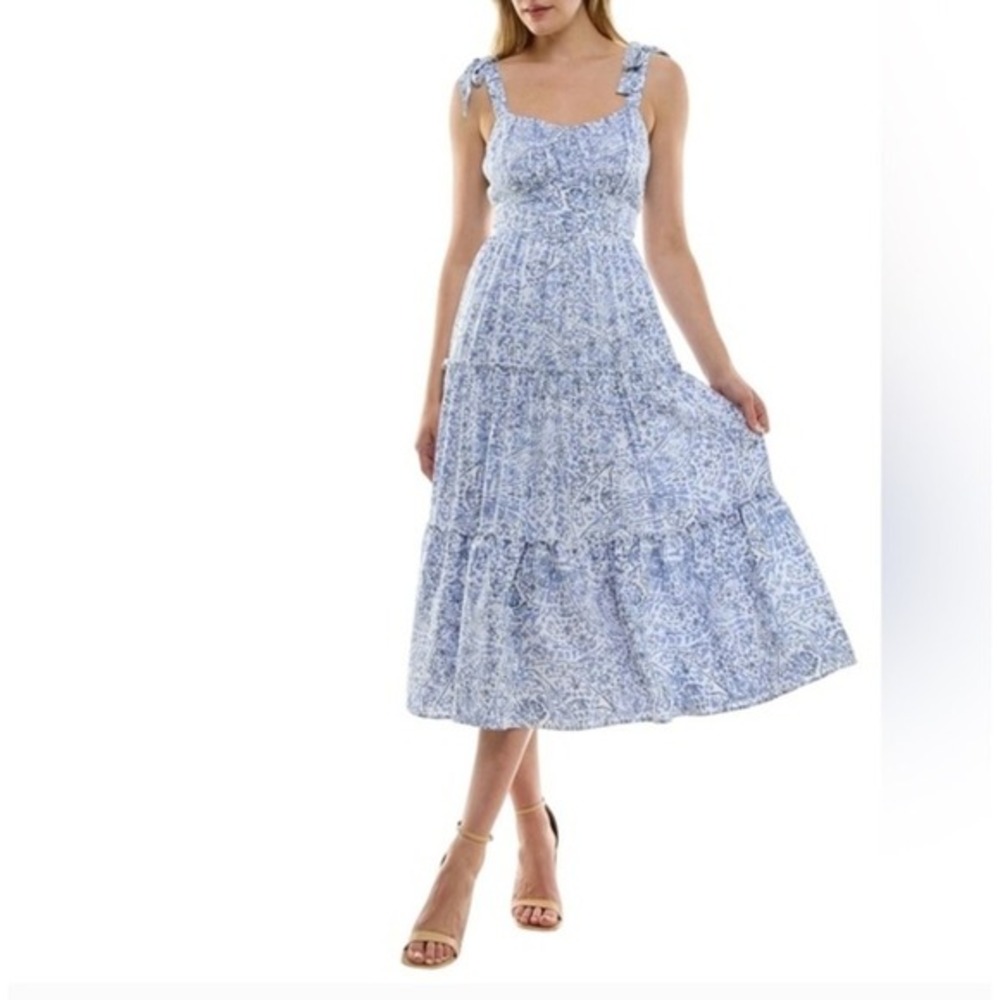Blue Floral Ruffled Tiered Babydoll Maxi Dress‎ Milkmaid Coquette Cottagecore M